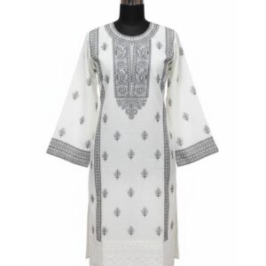 Ivory Cotton Embroidered Kurta Set with Printed Dupatta