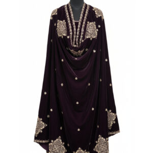 Navy Blue Velvet Embellished Kurta with Embroidered Cape Dupatta