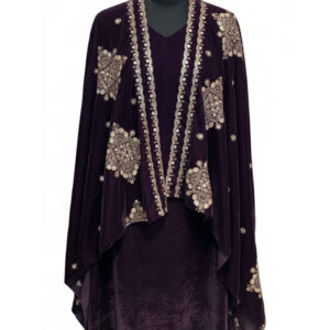 Wine Velvet Embellished Kurta with Embroidered Cape Dupatta