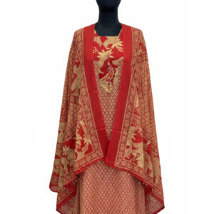 Red Silk Blend Kurta with Banarasi Inspired Cape Dupatta