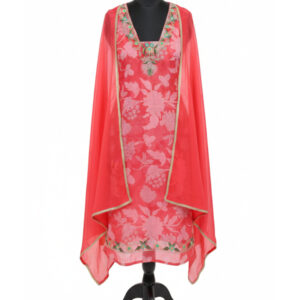 Radiant Rose Floral Organza Suit with Ornate Handwork