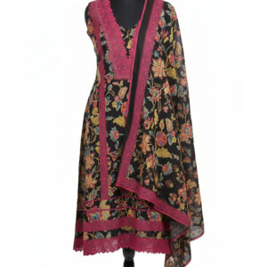 Serene Lavender Premium Cotton Floral Suit with Crochet Lace