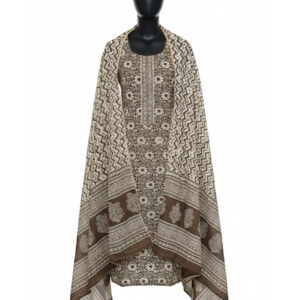 Heritage Mocha: Premium Cotton Suit with Artisan Geometric Dupatta