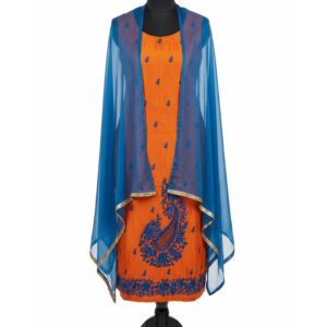 Chikankari-Style Red Glass Organza Suit with Floral Embroidery