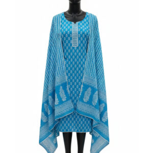 Sky-Blue Geometric Charm: Premium Cotton Suit with Artisan Details