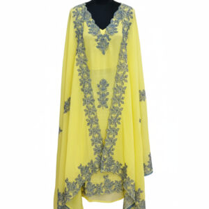 Parrot Green Organza Suit with Royal Blue Floral Embroidery and Gold Zari Work