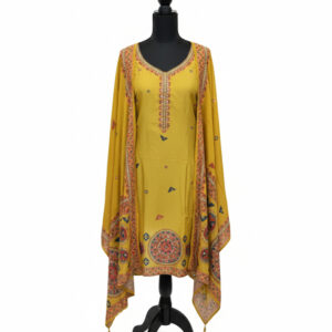 Vintage Mustard Butter Silk Suit with Handcrafted Embellishments