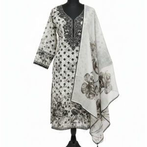 Chic Monochromatic Soft Organza Ensemble with Botanical Prints