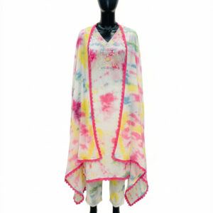 Playful Multi-Color Tie-Dye Organza Suit with Ornate Handwork