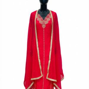 Radiant Pink Tissue Organza Suit with Ornate Embroidery