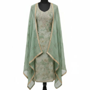 Ethereal Mint Shimmer Organza Suit with Artisan Embroidery