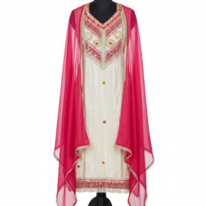 Radiant Glass Organza White & Magenta Suit Set