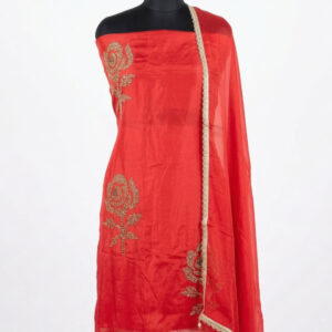 Glass Organza Suit with Zari Rose Embroidery