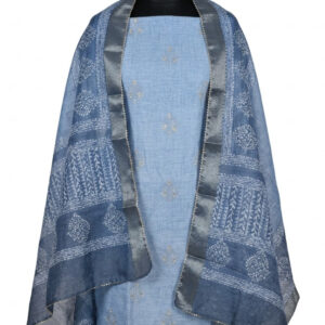Dusty Blue Jamdhani Weave Cotton Suit with South Cotton Dupatta