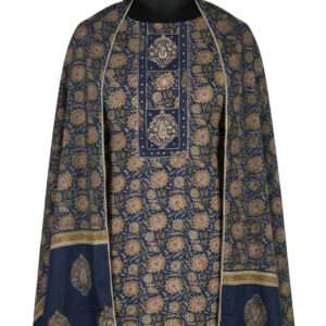 Navy Midnight Floral Cotton Suit with Gold Embroidered Yoke