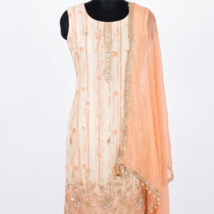 Handwork Silk Organza Designer Suit with Zari Embroidery & Pearl Accents