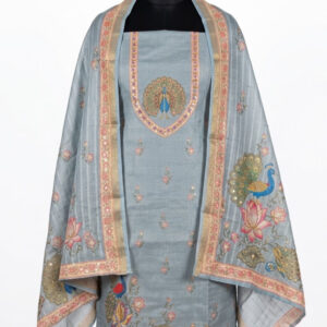 Jamdhani Shimmer Suit with Regal Peacock Embroidery