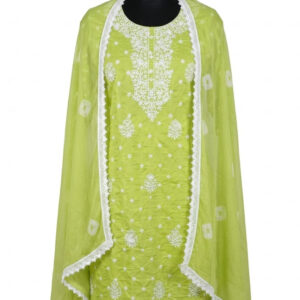 Cotton Chikankari-Style Suit with Pure Lace Dupatta