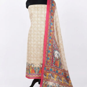 Madhubani Heritage: Premium Cotton Suit with Artisanal Folk Print
