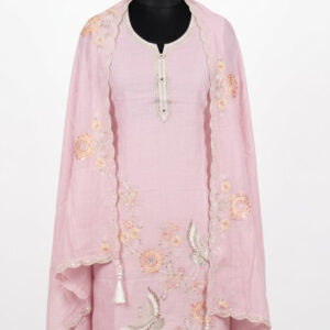 Blush Pink Malcotton Suit with Crane & Floral Thread-Work