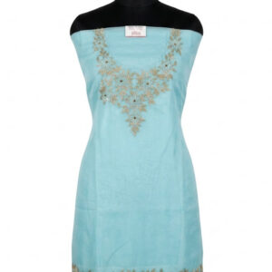 Sky Blue Twell Organza Suit with Ornate Gold Hand-Work