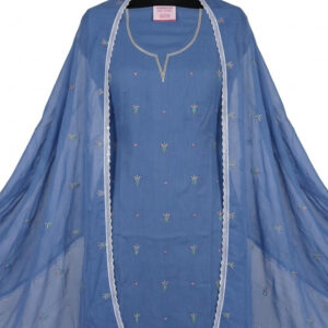 Dusty Indigo Twell Organza Suit with Fine Thread Butis & Heavy Dupatta