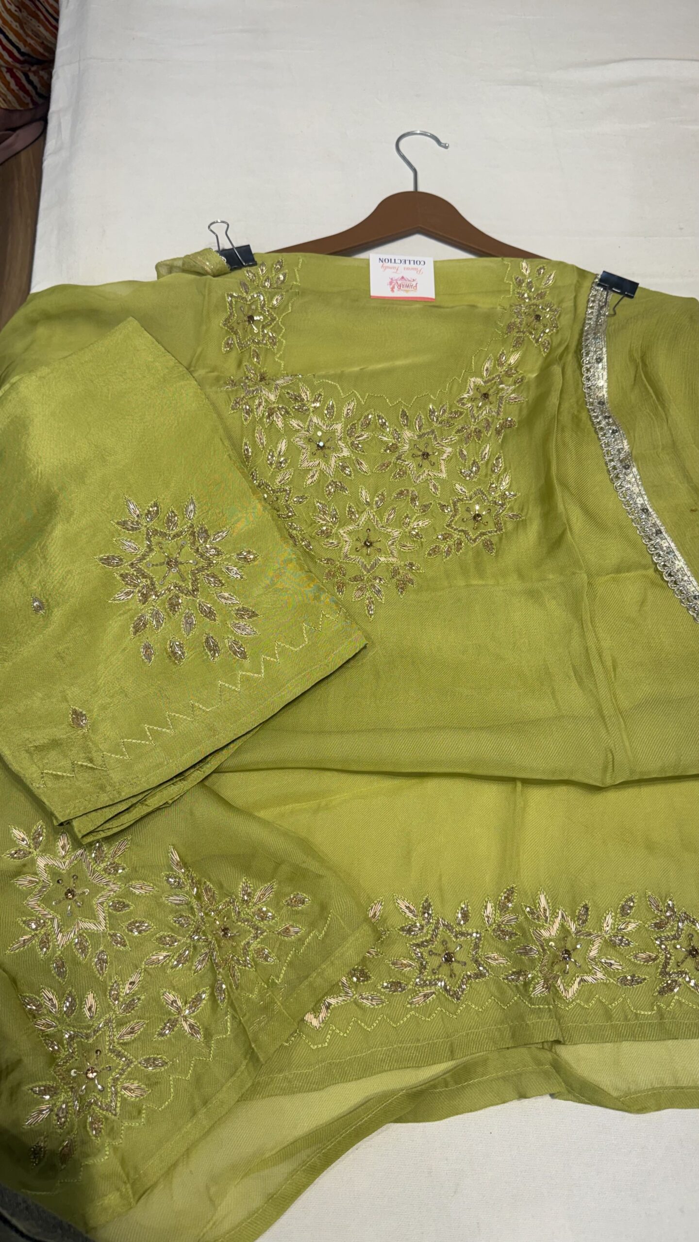Sky Blue Twell Organza Suit with Ornate Gold Hand-Work - Image 4