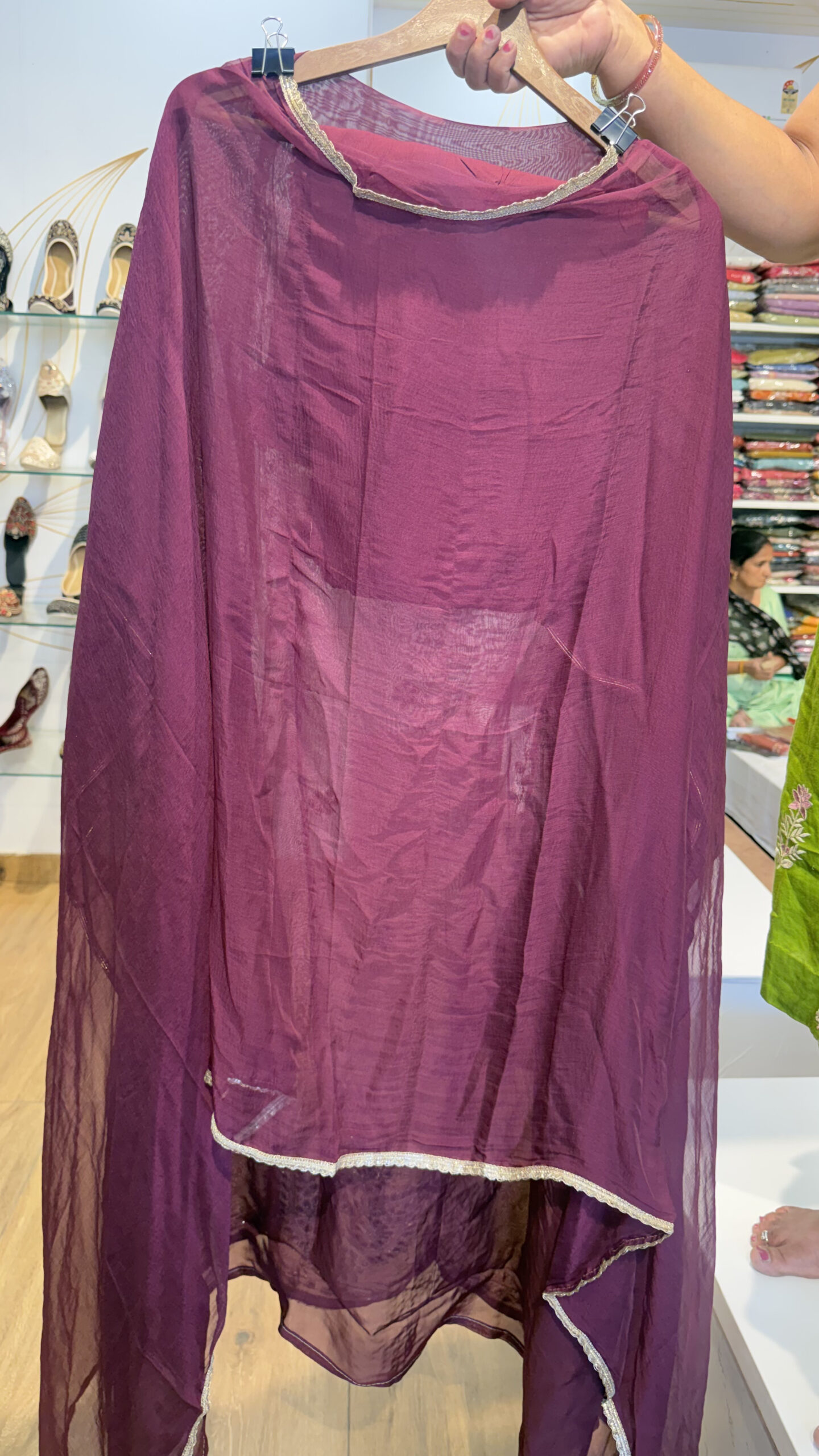 Bottle Green Organza Silk Suit with Ornate Paisley Hand-Work - Image 3