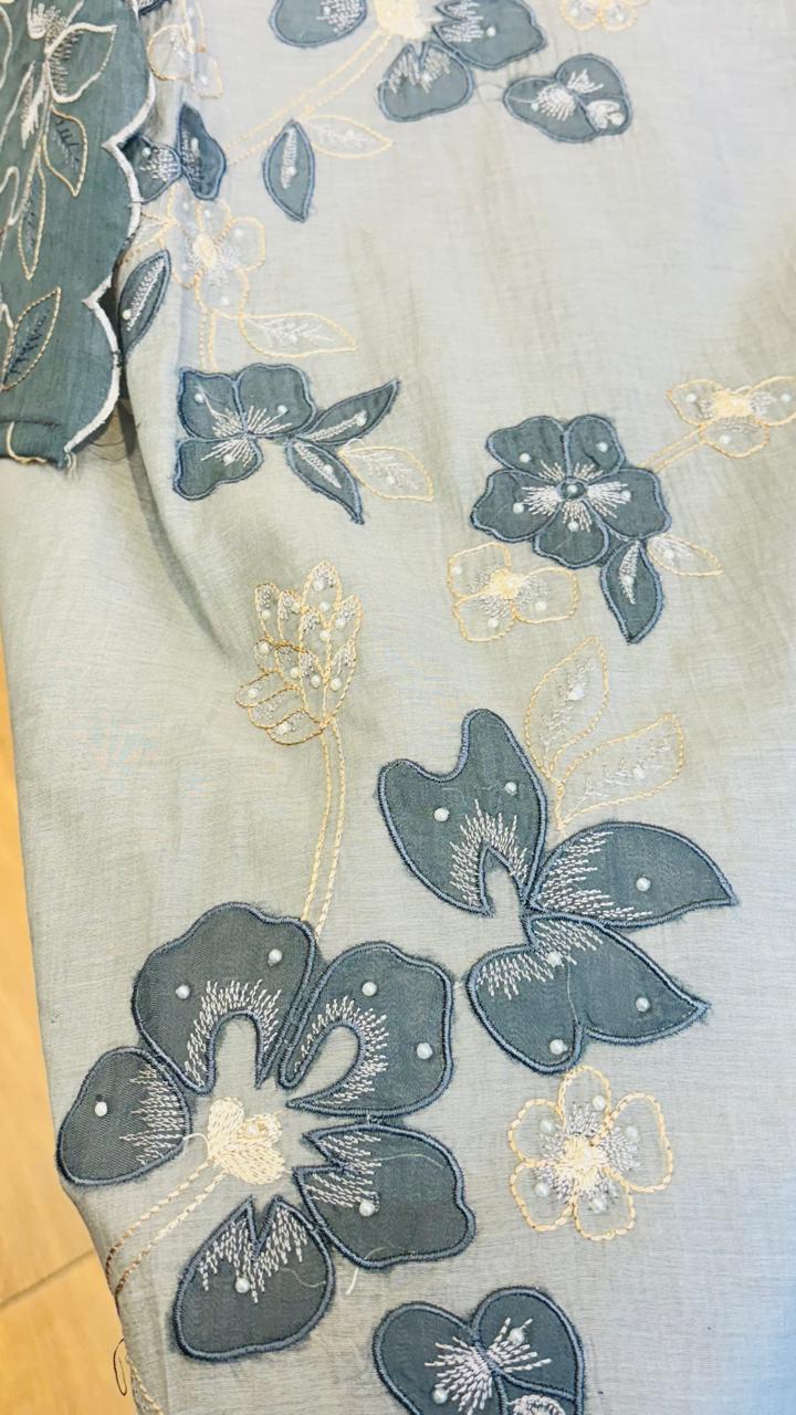 Sage & Olive Green Mal Cotton Suit with Scalloped Floral Embroidery - Image 5