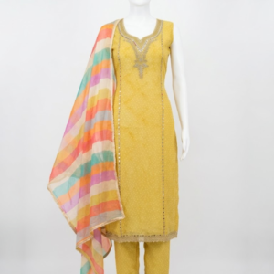 Organza Suit with Multi-Color Leheriya Style Dupatta
