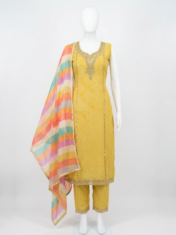 Organza Suit with Multi-Color Leheriya Style Dupatta
