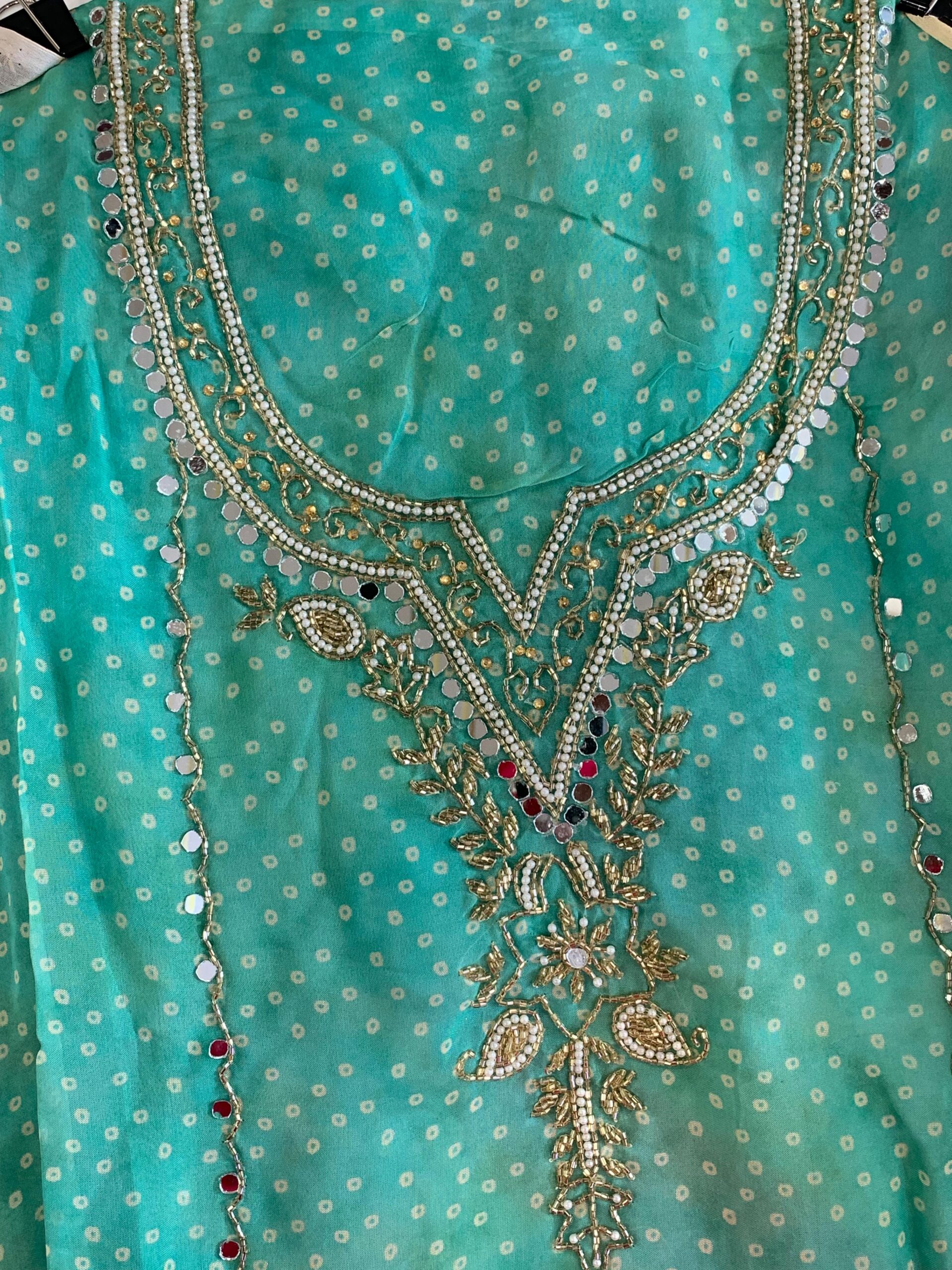 Organza Suit with Multi-Color Leheriya Style Dupatta - Image 5
