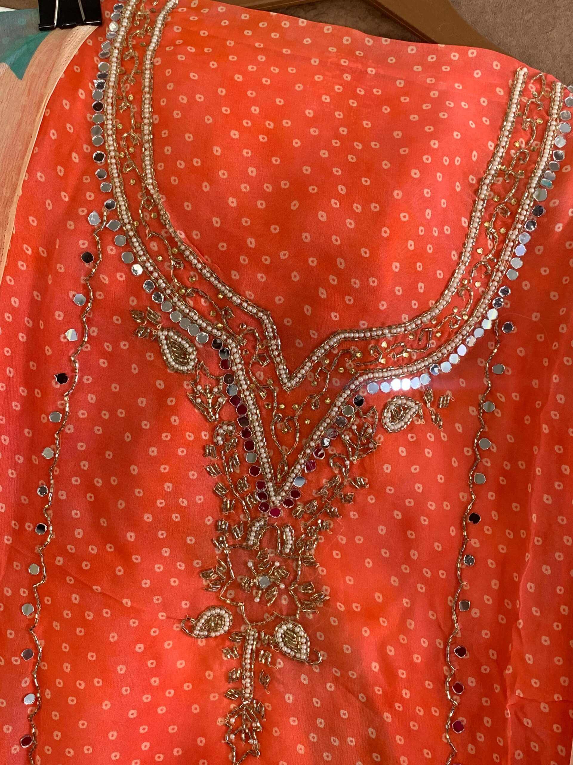 Organza Suit with Multi-Color Leheriya Style Dupatta - Image 10