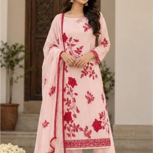 Pastel Pink Embroidered Chanderi Kurta Set with Dupatta